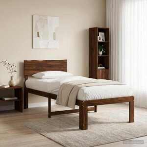 Imagine vidaXL Cadru de pat single cu tablie ROSTOCK Maro închis 90 x 200 cm