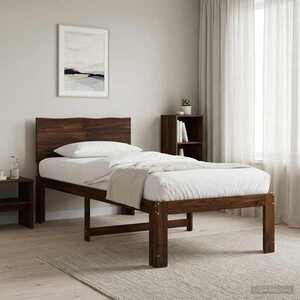 Imagine vidaXL Cadru de pat single cu tablie ROSTOCK Maro închis 90 x 190 cm