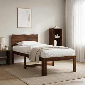 Imagine vidaXL Cadru de pat single cu tablie ROSTOCK Maro închis 90 x 190 cm