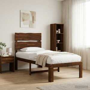 Imagine vidaXL Cadru de pat single cu tablie ROSTOCK Maro închis 75 x 190 cm