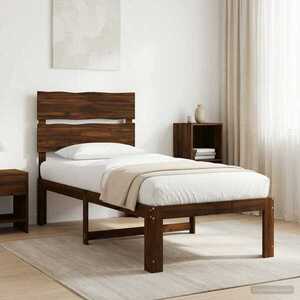 Imagine vidaXL Cadru de pat single cu tablie ROSTOCK Maro închis 90 x 190 cm