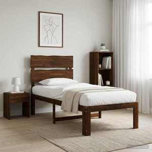 Imagine vidaXL Cadru de pat single cu tablie ROSTOCK Maro închis 90 x 200 cm