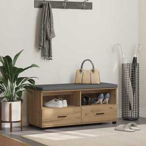 Imagine vidaXL Bancă pentru pantofi cu pernă Stejar Artizanal 100 x 38 x 46 cm