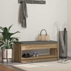 Imagine vidaXL Bancă pentru pantofi cu pernă Stejar Artizanal 103 x 38 x 45 cm