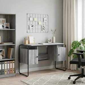 Imagine vidaXL Birou cu spațiu de depozitare Sonoma gri 120 x 50.5 x 75.5 cm