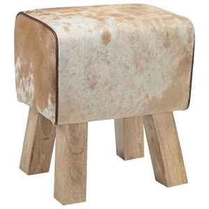 Imagine vidaXL bancă 40 x 30 x 45 cm Piele Naturală Maro și alb