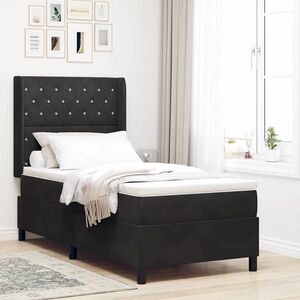 Imagine vidaXL Pat cu arcuri cu saltea cu led Negru 100 x 200 cm Catifea