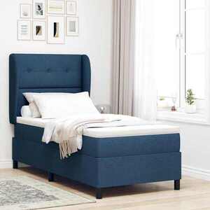 Imagine vidaXL Pat cu arcuri cu headboard albastru 90 x 200 cm țesătură