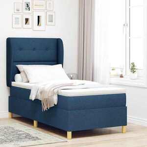 Imagine vidaXL Pat cu arcuri cu headboard Manual albastru 200 x 90 cm țesătură