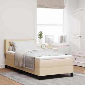 Imagine vidaXL Pat cu arcuri cu headboard Manual Crem 200 x 100 cm țesătură
