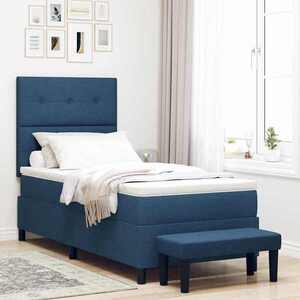 Imagine vidaXL Pat cu arcuri cu headboard albastru 90 x 190 cm țesătură