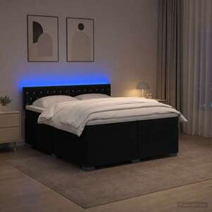 Imagine vidaXL Pat box spring cu saltea și LED Negru 200 x 200 cm Catifea