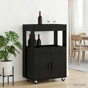 Imagine vidaXL Carucior de Bar Stejar Negru 60 x 39.5 x 89 cm Lemn prelucrat
