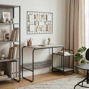 Imagine vidaXL Birou cu spațiu de depozitare Sonoma gri 131.5 x 50 x 75.5 cm