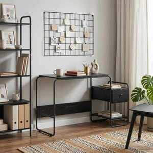 Imagine vidaXL Birou cu spațiu de depozitare Stejar Negru 131, 5 x 50 x 75, 5 cm