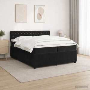 Imagine vidaXL Pat boxspring cu saltea cu benzi LED Negru 200 x 200 cm Catifea
