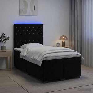 Imagine vidaXL Pat boxspring cu saltea cu benzi LED Negru 120 x 190 cm Catifea