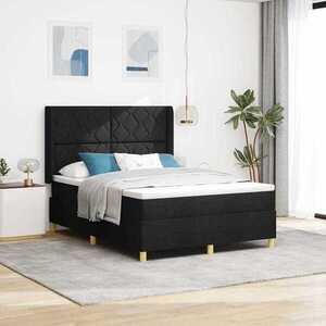 Imagine vidaXL Pat cu arcuri cu headboard Negru 160 x 200 cm țesătură