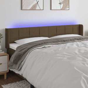 Imagine vidaXL Tăblie de pat cu LED, maro închis, 163x16x78/88 cm, textil