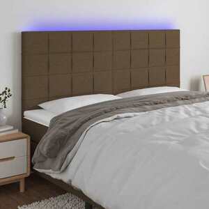 Imagine vidaXL Tăblie de pat cu LED, maro închis, 160x5x118/128 cm, textil