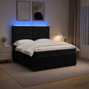 Imagine vidaXL Pat cu arcuri LED și saltea Negru 200 x 200 cm Catifea