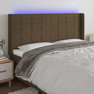Imagine vidaXL Tăblie de pat cu LED, maro închis, 163x16x118/128 cm, textil