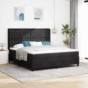 Imagine vidaXL Pat cu arcuri cu saltea cu led Negru 180 x 200 cm Catifea