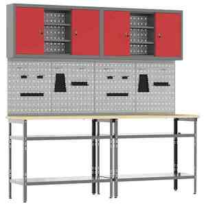 Imagine vidaXL Set banc de lucru 8 buc. Roșu și gri Oțel vopsit electrostatic