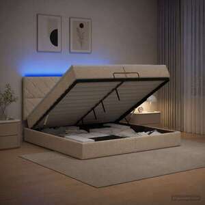 Imagine vidaXL Pat Ottoman cu Saltea și LED Crem 200 x 200 cm Țesătură