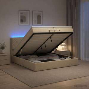 Imagine vidaXL Pat Ottoman cu Saltea și LED Crem 200 x 200 cm Țesătură