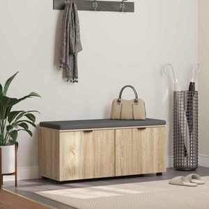 Imagine vidaXL Bancă pentru hol cu pernă cu ușă Stejar Sonoma 100 x 38 x 46 cm