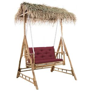 Imagine vidaXL Balansoar 2 locuri, cu frunze palmier și pernă, 202 cm, bambus