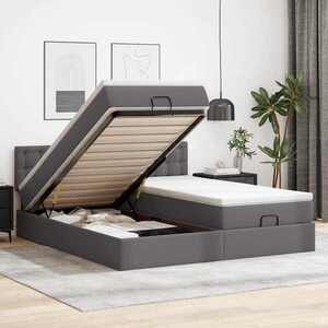 Imagine vidaXL Cadru de pat otoman cu saltele Gri 200x200cm piele artificială