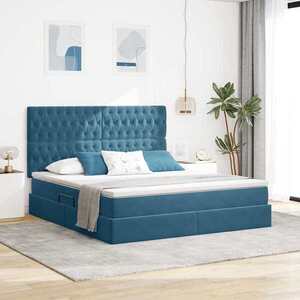 Imagine vidaXL Pat cu LED și saltea Albastru închis 180 x 200 cm Catifea