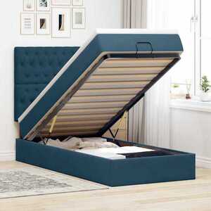 Imagine vidaXL Cadru de pat otoman cu saltele Albastru închis 90x190cm catifea