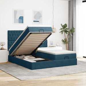 Imagine vidaXL Cadru pat otoman cu saltele Albastru închis 180x200cm catifea