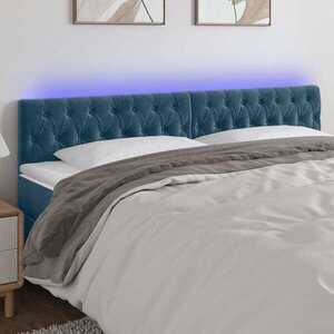 Imagine vidaXL Tăblie de pat cu LED, albastru închis, 180x7x78/88 cm, catifea
