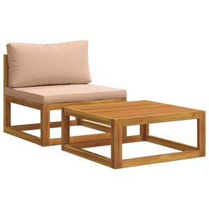 Imagine vidaXL Canapea coltar cu perne 100 % poliester Acacia solidă natural