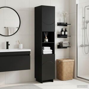 Imagine vidaXL Dulap de baie Negru 36.5 x 38 x 180 cm Lemn prelucrat