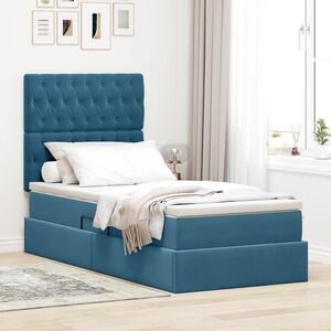 Imagine vidaXL Pat cu LED și saltea Albastru închis 90 x 190 cm Catifea