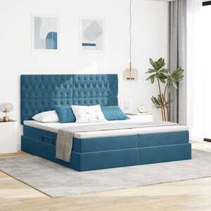 Imagine vidaXL Pat cu LED și saltea Albastru închis 180 x 200 cm Catifea