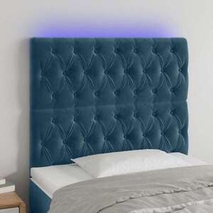 Imagine vidaXL Tăblie de pat cu LED, albastru închis, 90x7x118/128cm, catifea