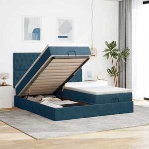 Imagine vidaXL Cadru pat otoman cu saltele Albastru închis 180x200cm catifea