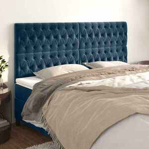 Imagine vidaXL Tăblie de pat albastru închis 180x7x118/128 cm catifea