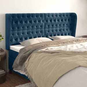 Imagine vidaXL Tăblie pat cu urechi albastru închis 183x23x118/128 cm catifea