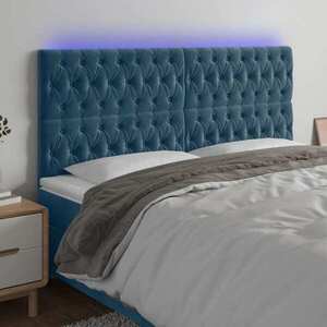 Imagine vidaXL Tăblie de pat cu LED, albastru închis, 180x7x118/128cm, catifea