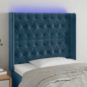 Imagine vidaXL Tăblie de pat cu LED, albastru închis, 93x16x118/128cm, catifea