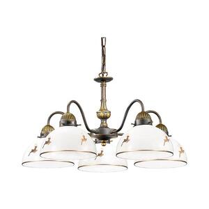 Imagine Kolarz 731.85.150 - Candelabru cu lanț NONNA, 5xE27/75W/230V, decor cu cerbi, aur roz