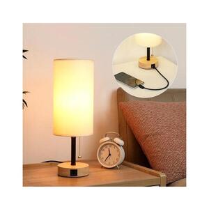 Imagine BRILAGI - Lampă de masă TABLON cu port USB, 1xE27/25W/230V, stejar/negru/crem