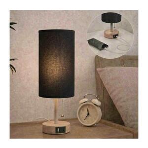 Imagine BRILAGI - Lampă de masă TABLON cu port USB, 1xE27/25W/230V, stejar/bej/negru
